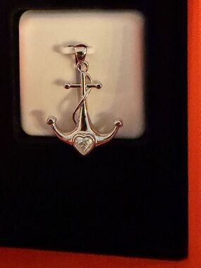 925 Sterling Silver Anchor Cross Heart Pendant with Moissanite